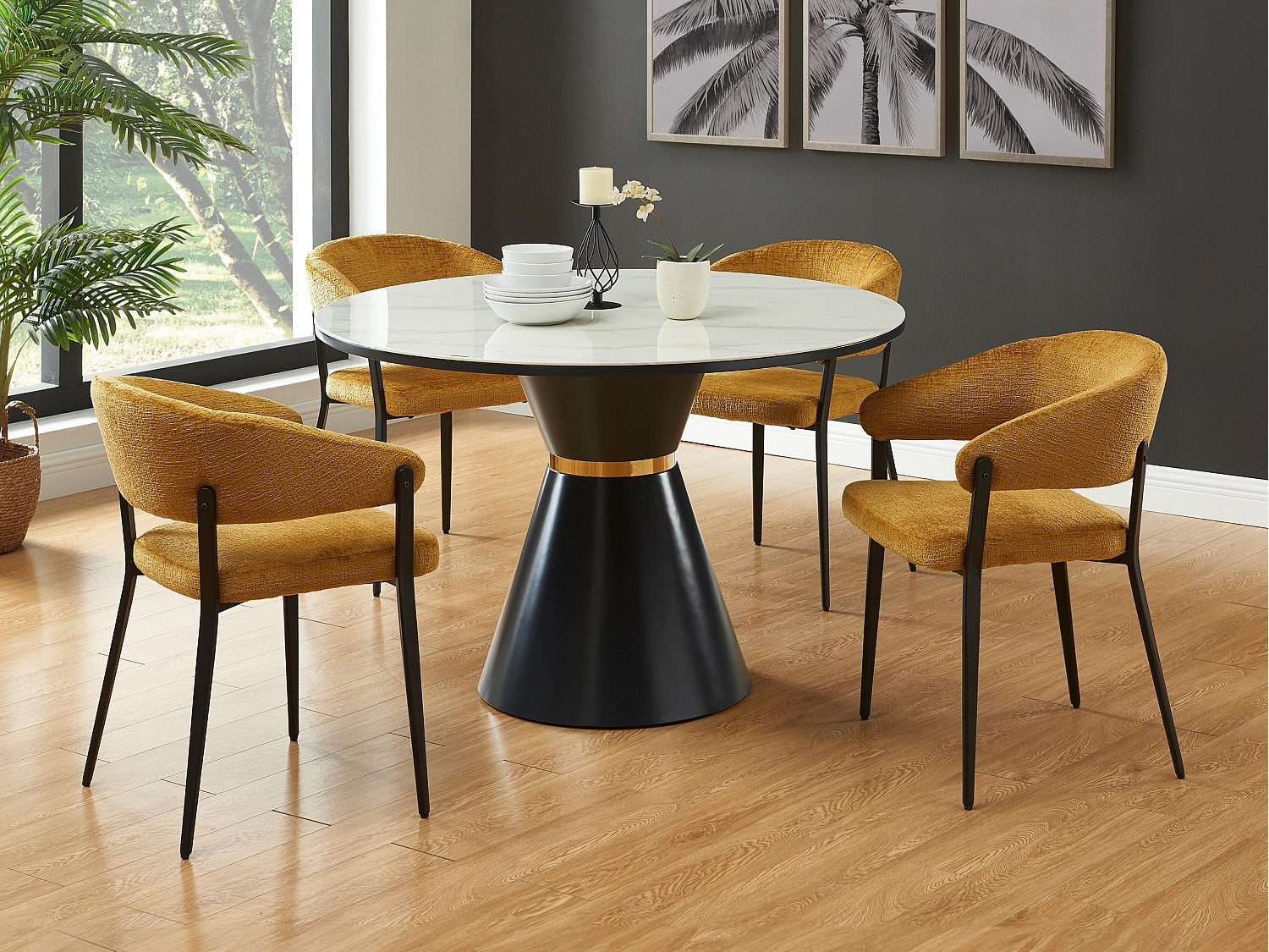 Zestaw 2 krzeseł z podłokietnikami z tkaniny i czarnego metalu - Żółty musztardowy - AVRELA