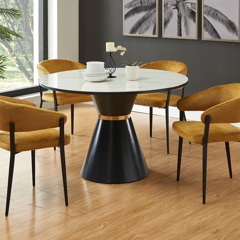 Zestaw 2 krzeseł z podłokietnikami z tkaniny i czarnego metalu - Żółty musztardowy - AVRELA