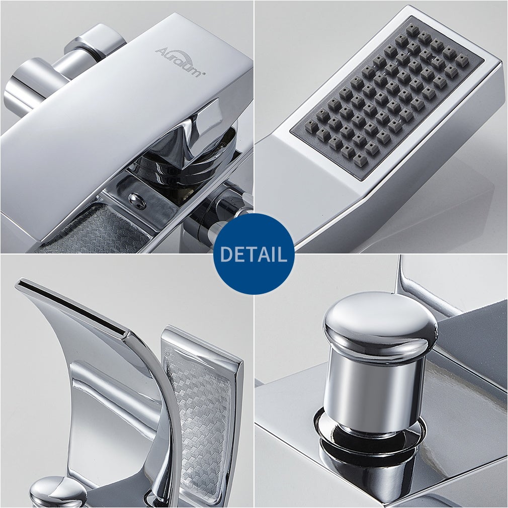 Mitigeur Baignoire Cascade avec Douche à Main/Flexible de douche 1,5m Robinet Douche Robinetterie mural Robinet de bain en Laiton Chrome,EU Modèle - 3