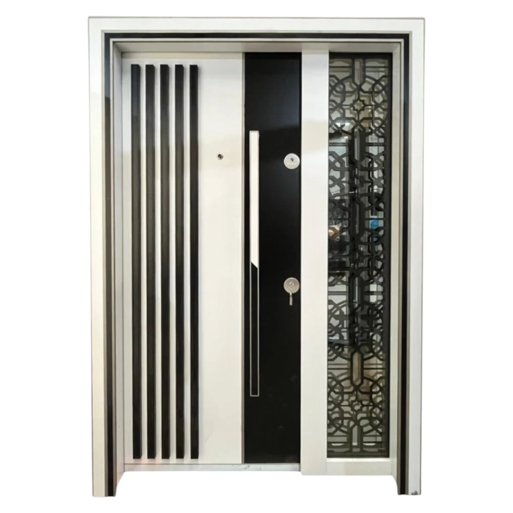 Usa metalica dubla de exterior cu izolatie Novo Doors NDS1000, 140x208 cm, deschidere stanga, Compozit, Alb cu Negru