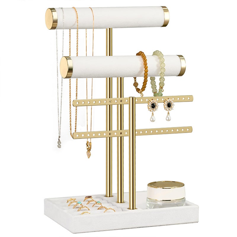 Présentoir à bijoux blanc avec plateau, idéal pour ranger bracelets, colliers, boucles d'oreilles et bagues, étagère de rangement multifonctionnelle. - 9
