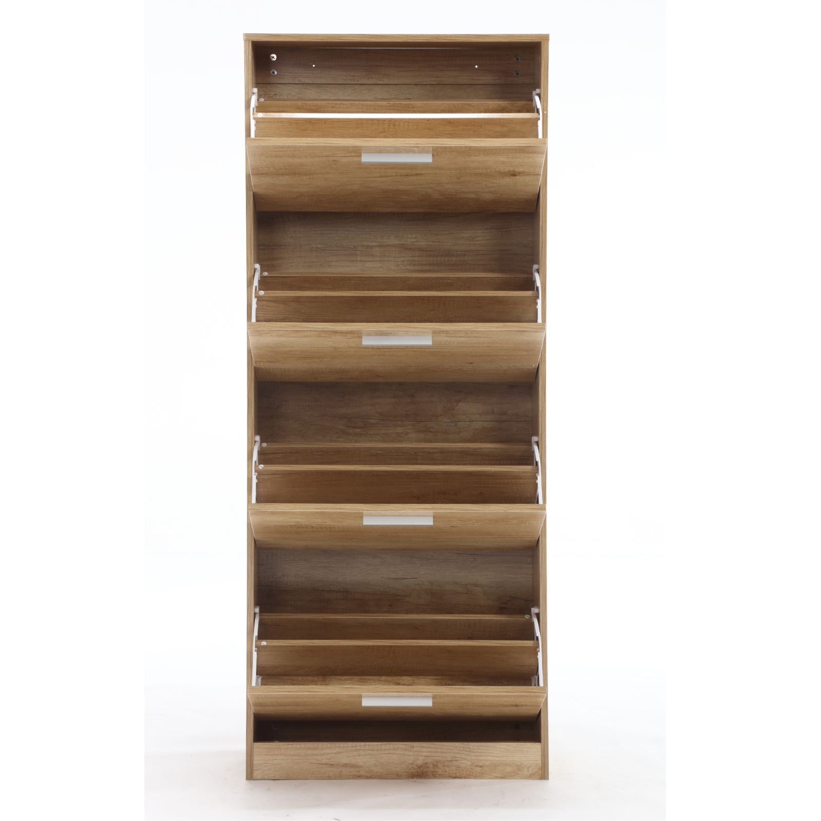 Meuble à chaussures gain de place 4 portes Double étagères cm 63x24x155 en bois pour entrée Slim, Chêne - ZIK - 4