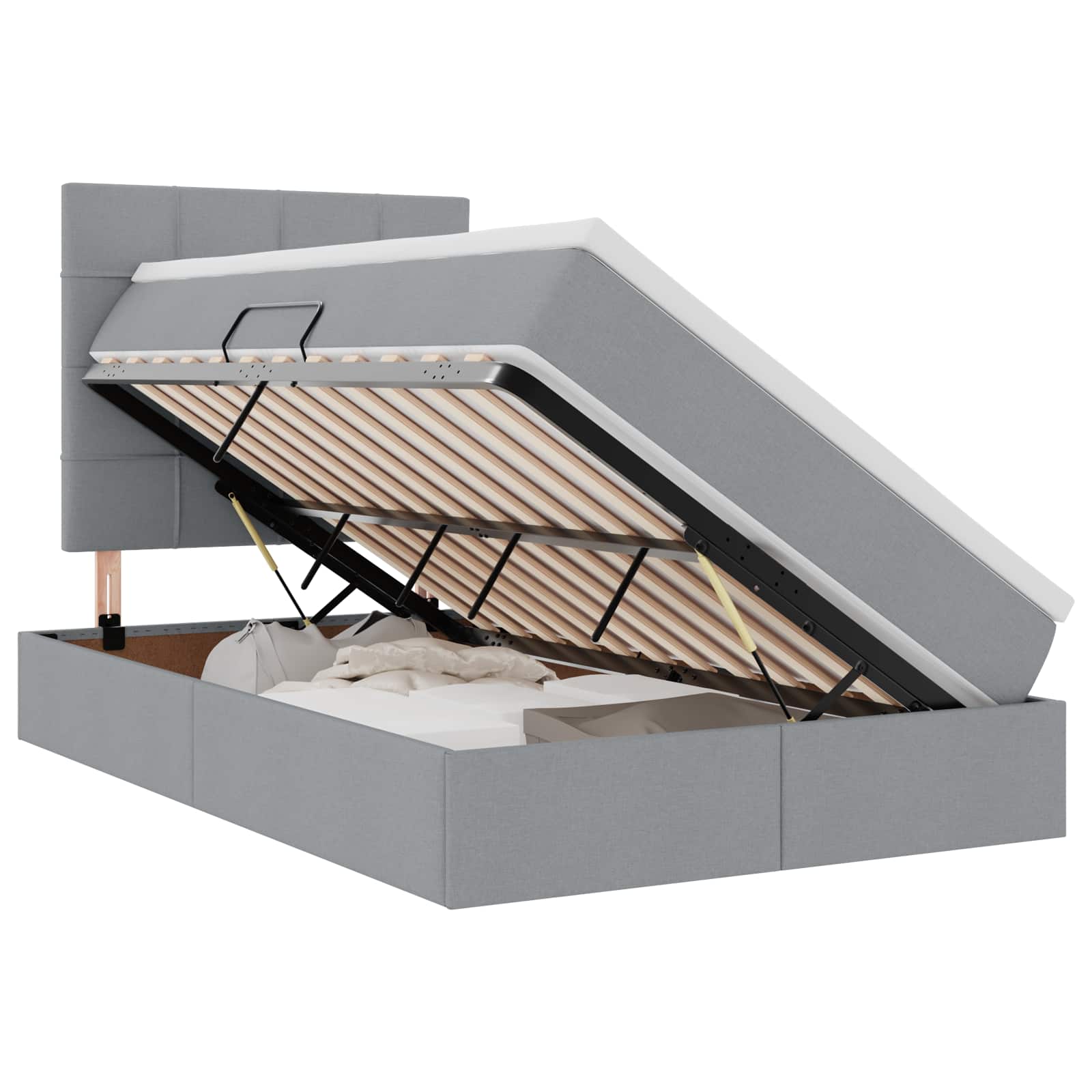 Lit avec rangement et matelas gris clair 120 x 200 cm tissu - 2