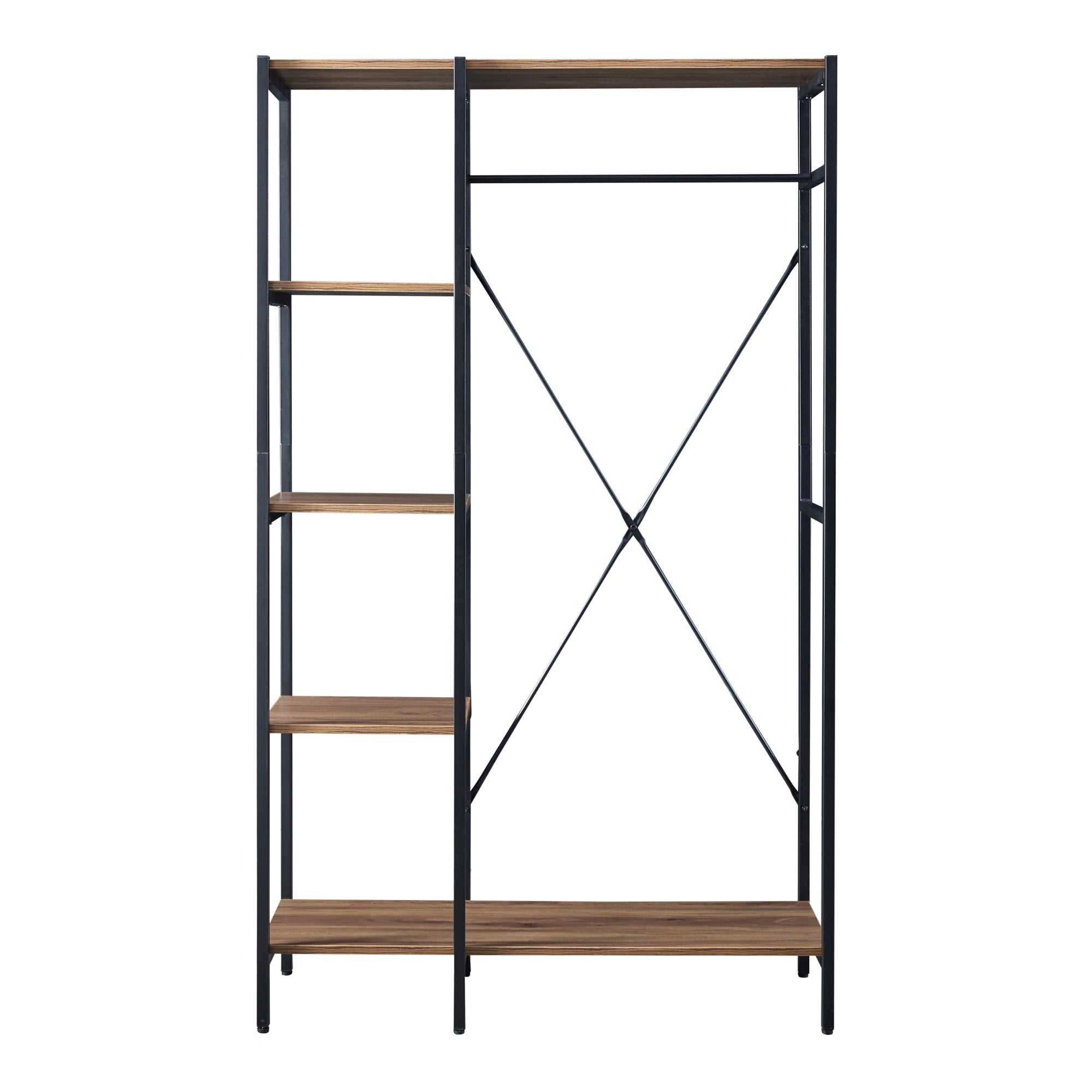 Armadio Aperto per Guardaroba Stand Appendiabiti Organizzatore con Scomparti Asta Porta Abiti Telaio in Metallo Ripiani in color Legno Scuro [en.casa] - 4