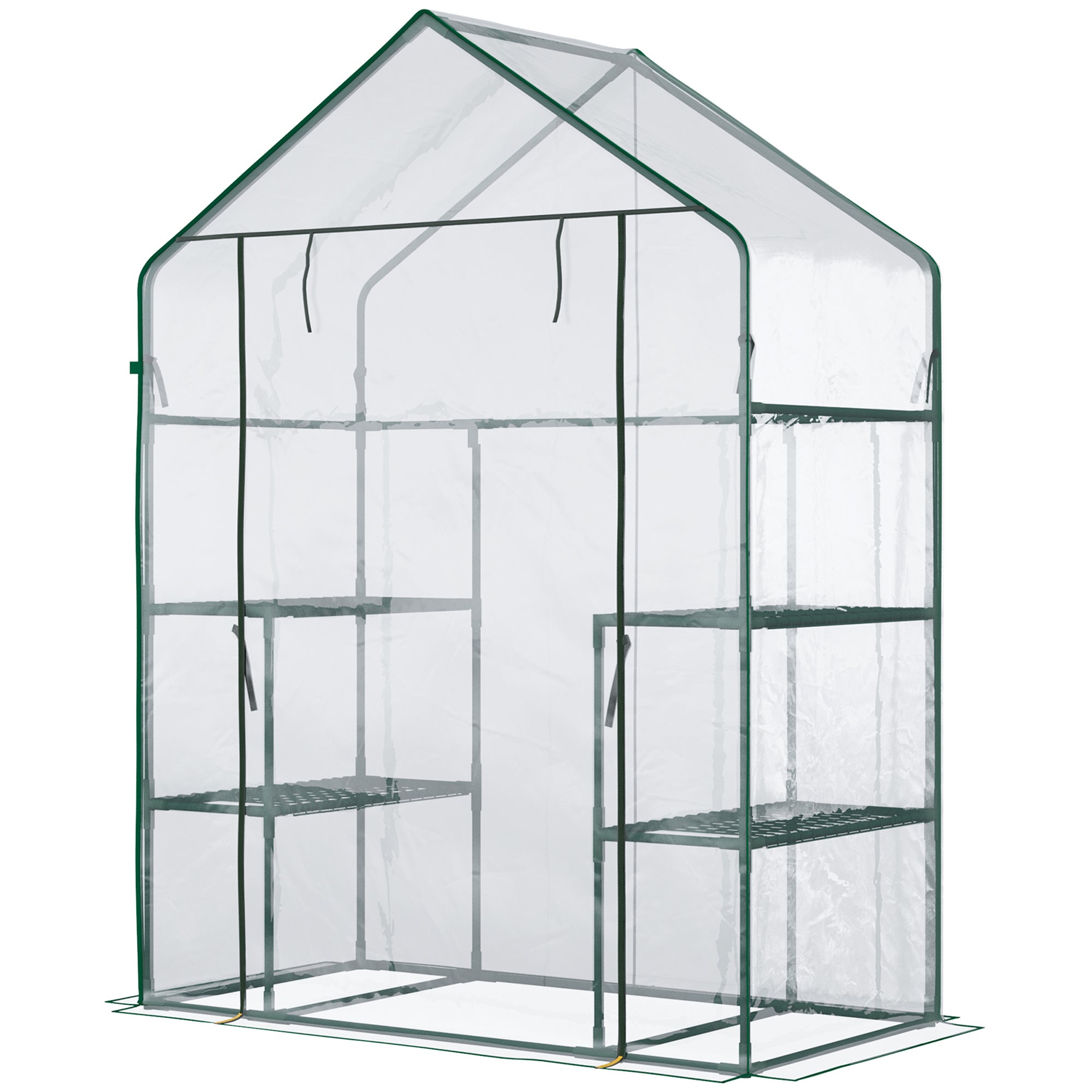 Serre de jardin avec 4 étagères en acier, fabriquées en PVC haute densité (140 g/m²), résistant aux UV, vert transparent. - 2