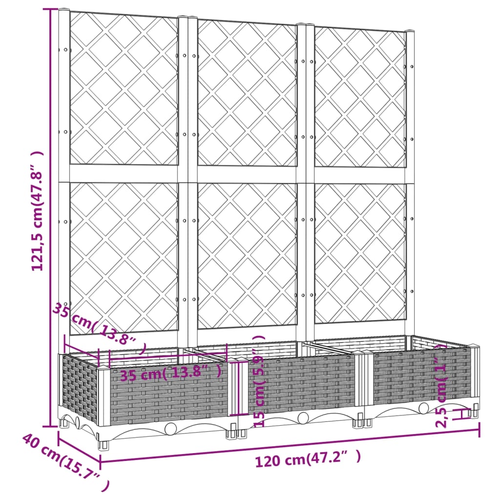 Maison Exclusive - Vaso de jardim com treliça branco 120x40x121,5 cm PP - 8