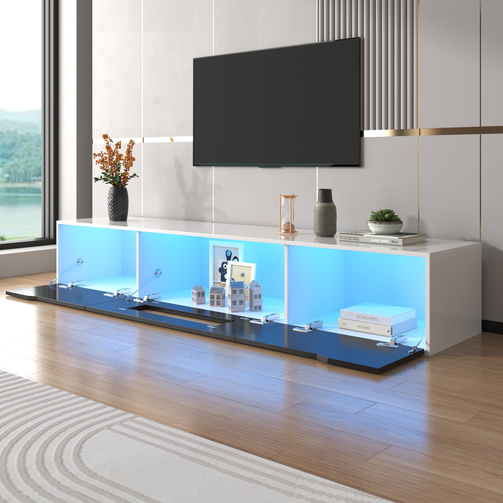 Mobile TV da 180 cm con luce LED che cambia colore - 3 ampi scomparti - Nero - 8