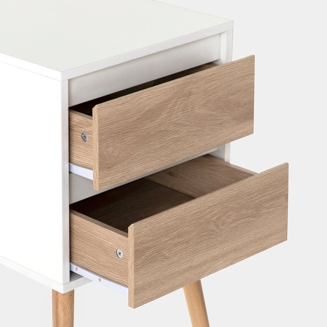 Mesita de noche 2 cajones efecto madera blanco-natural 40x59 cm - 4