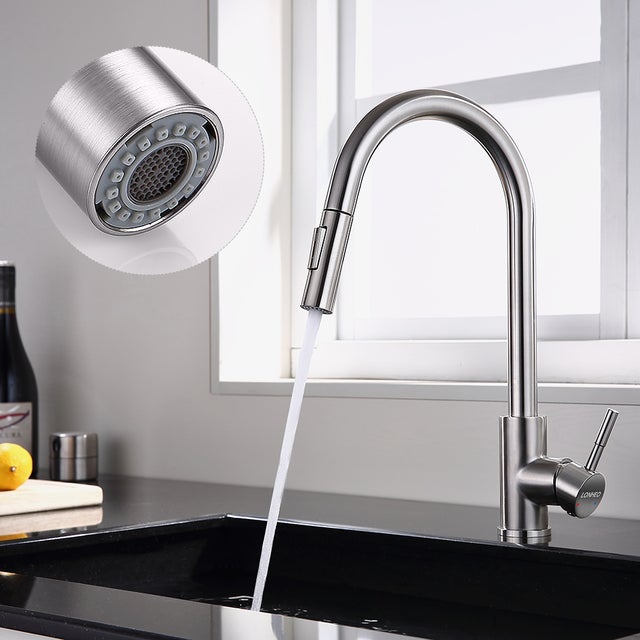Mitigeur de Cuisine avec Douchette Extractible Robinet de Cuisine avec 2 Types de Jet D'eau Robinet d'évier en Inox Brossé