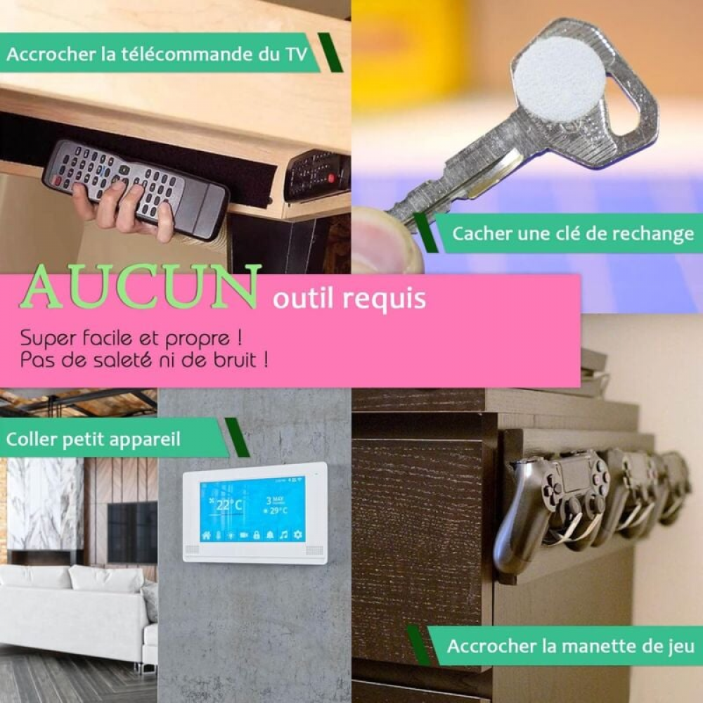 Scratch Autocollant Extra Fort 10M, Rubans Adhésifs Double Face Bande Agrippantes Adhésives (Noir) - 4