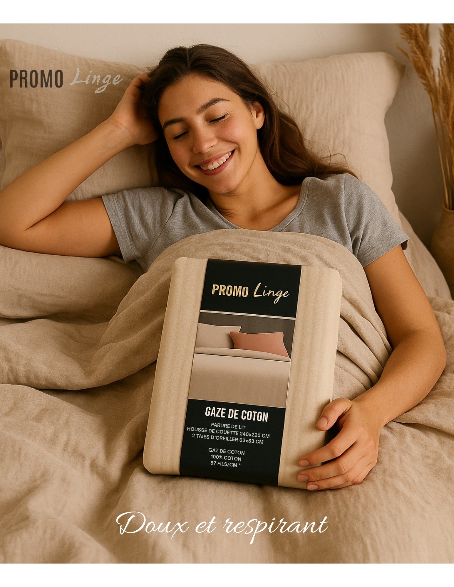 Parure de Lit en Gaze de Coton 240 x 220 cm - Blanc - 4