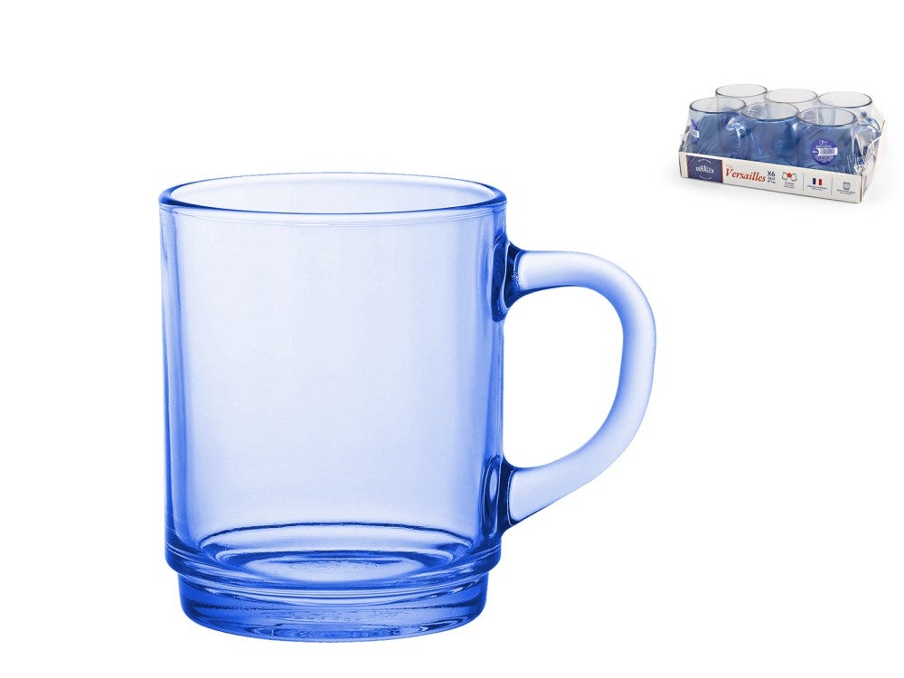 Duralex Azul/Zafiro/Gris - Set De 6 Tazas De Vidrio Transparente Con Asa, 26Cl - Juego De Tazas De Cristal Reforzado En Colores Variados ( Ámbar, Morado, Y Verde) - Resistente Y Duradero Para - Imagen 3