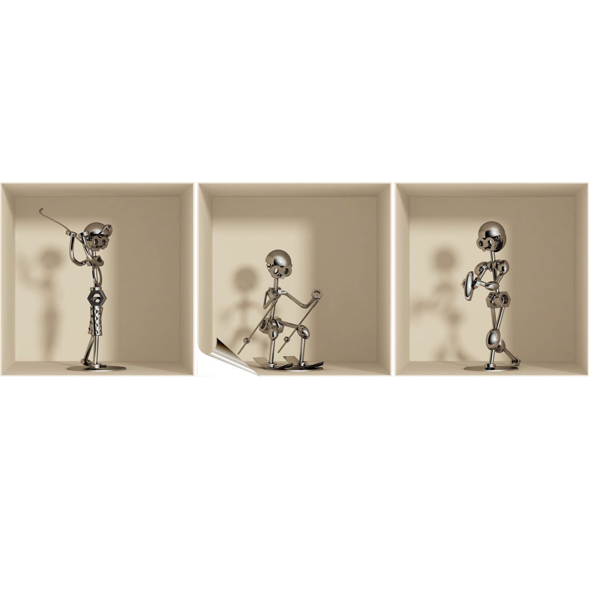 Adesivo effetto 3D figure in argento - Sticker adesivo - adesivi murali - 30x90cm - 3