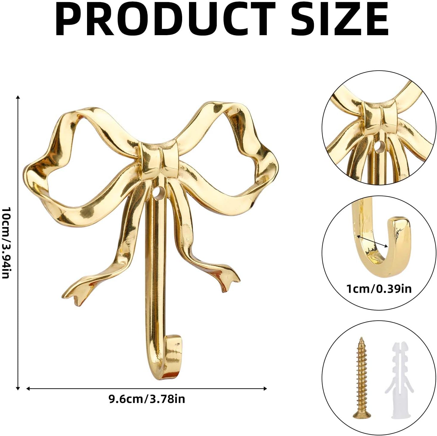 2 Ganci A Fiocco Dorati Per Parete - Decorativi E Funzionali, Perfetti Per Appendere Cappotti, Borse E Asciugamani (9x10x2,5 Cm)