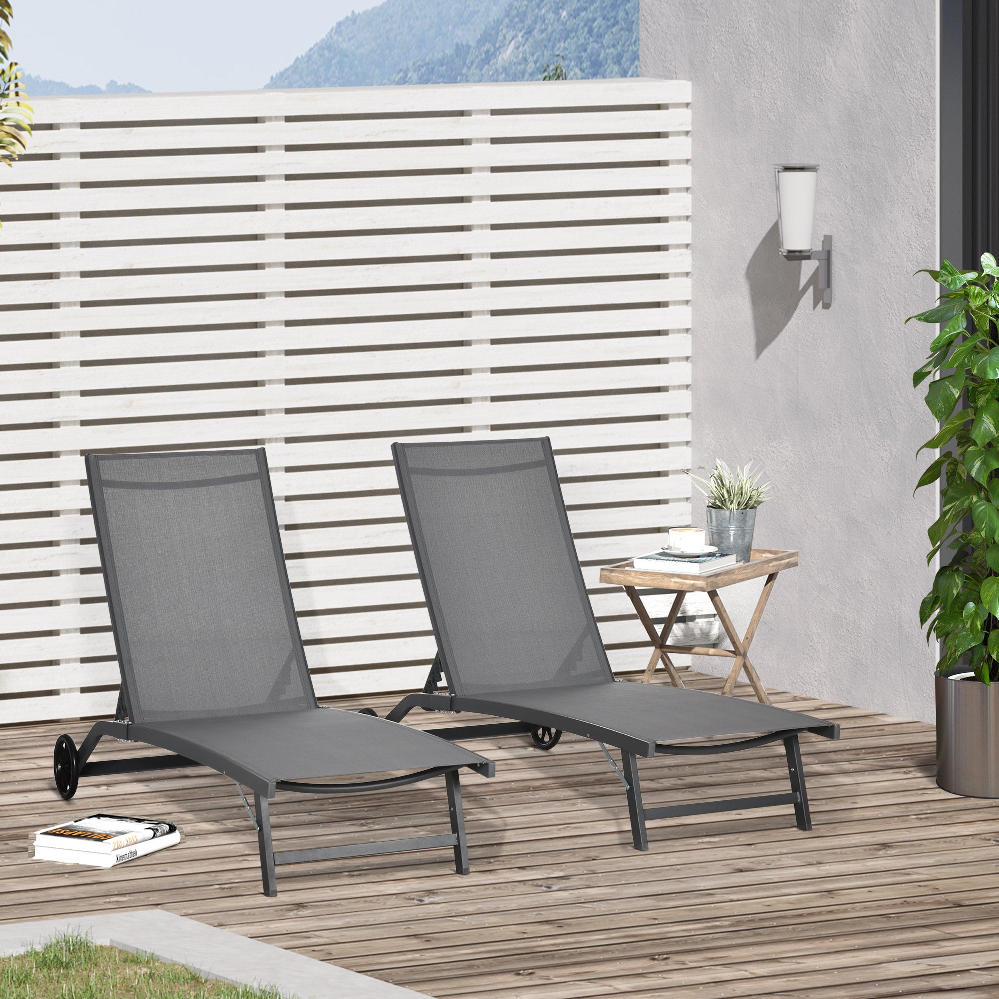Lot de 2 bains de soleil transats inclinables alu. textilène - 2