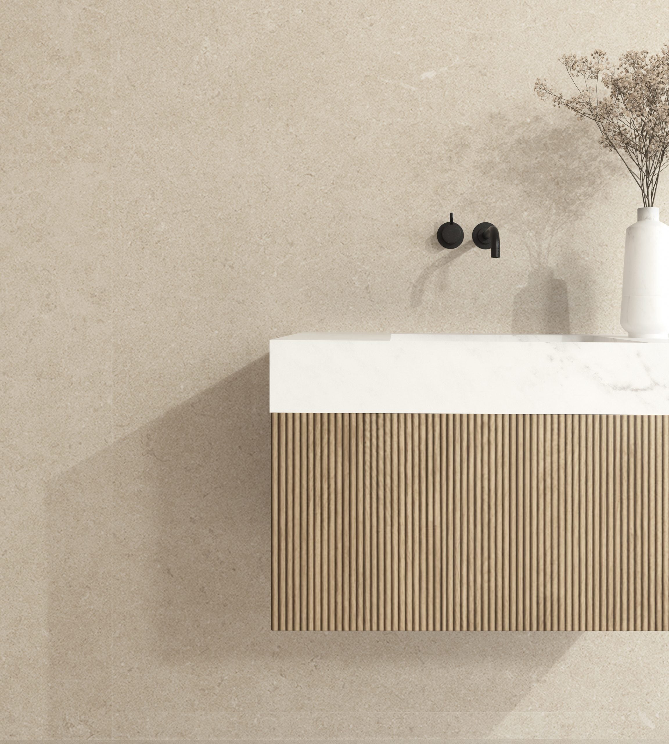 Avantarea Pack Mueble de baño con doble lavabo doble seno mármol + espejo LED NEOUVIELLE Dekton marina 160CM - 2