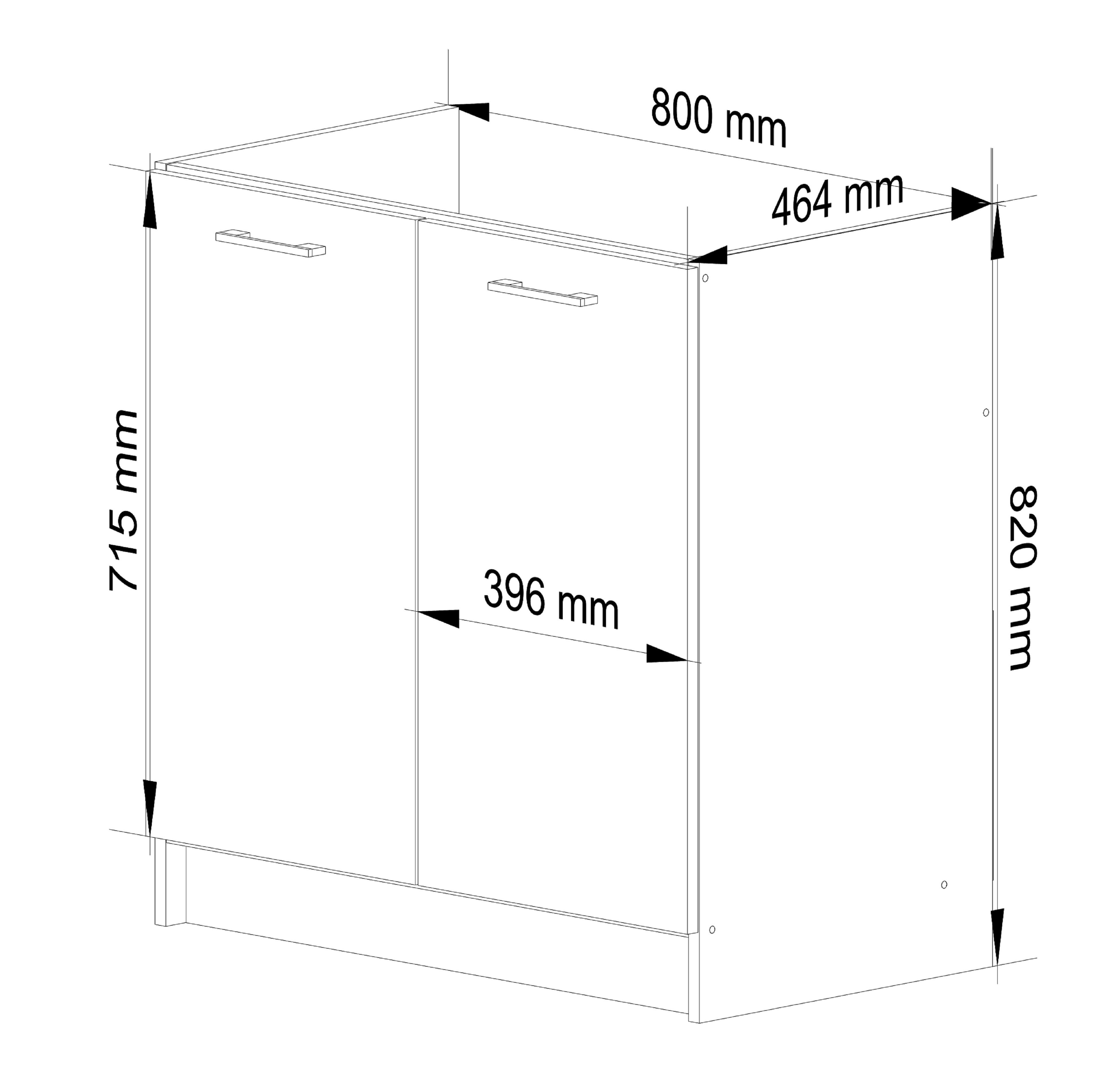 Meuble de cuisine bas / Meuble sous l'évier AKORD S80 pour évier OLIWIA modulable Blanc 80 cm 2 portes couleur Blanc 1 étagère 80x46x82 cm - 3