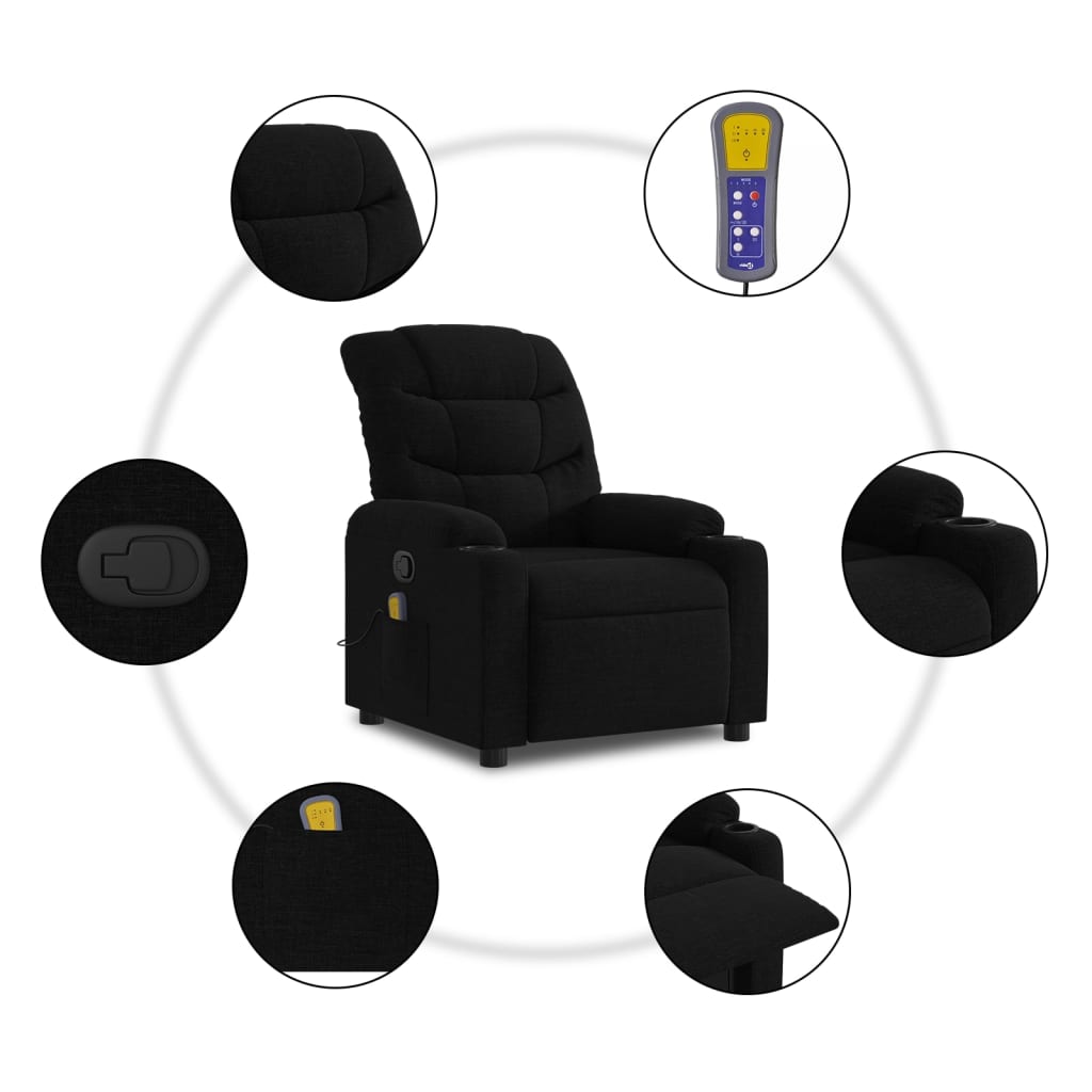 Fauteuil de massage inclinable en tissu noir - 6