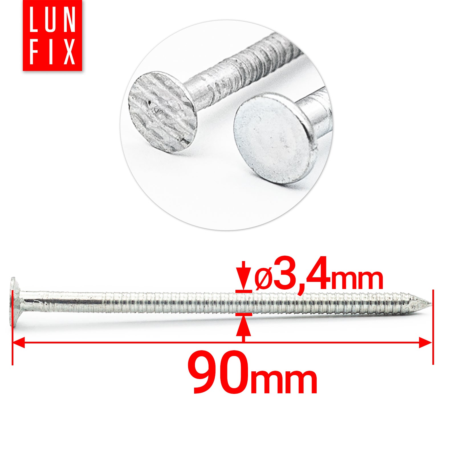 Gwoździe pierścieniowe 3,4x90 mm ocynkowane 1kg ok. 147szt. - 2