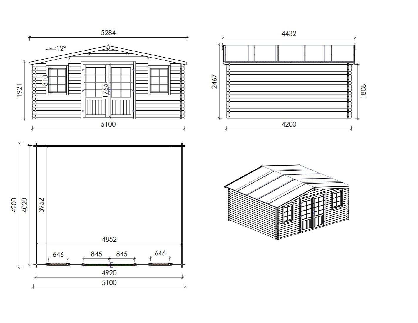 Abri de jardin en bois - 21.42m2 - 5.1x4.2m - Ep. 34mm - Couleur: naturel - DOM746 - ALTANKA - 3