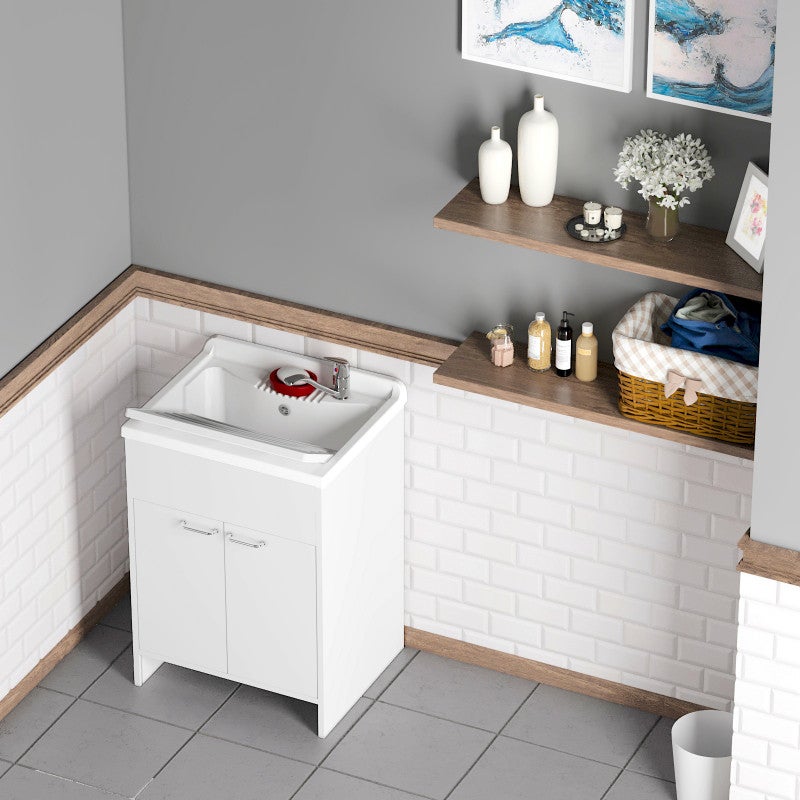 Mobile lavatoio 60x50 cm vasca in resina con asse e kit di scarico - 8