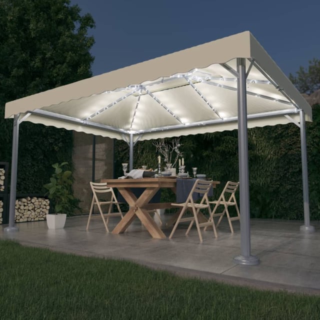 Gazebo con ghirlanda luminosa a LED 4x3 m Alluminio Crema