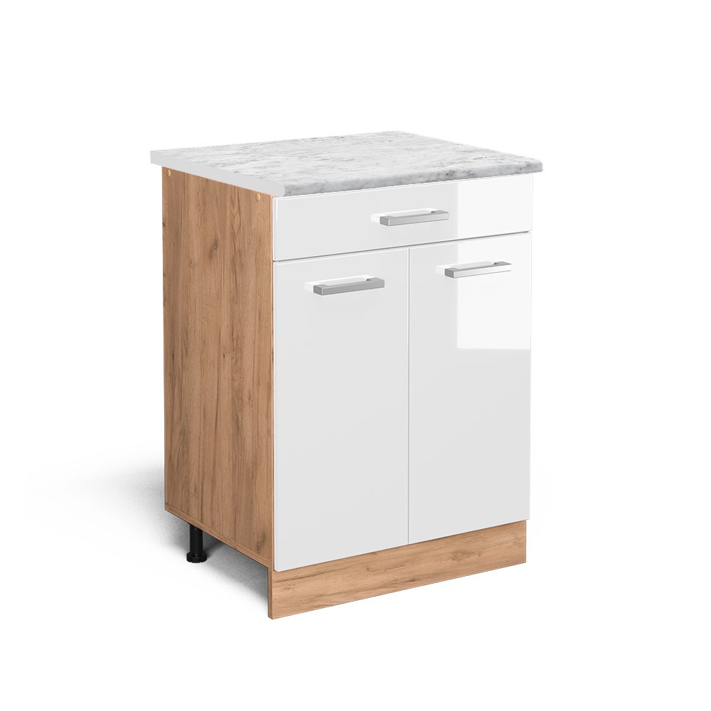 Vicco Szafka dolna do kuchni R-Line, Biały wysoki połysk, 60 cm BR Marmur