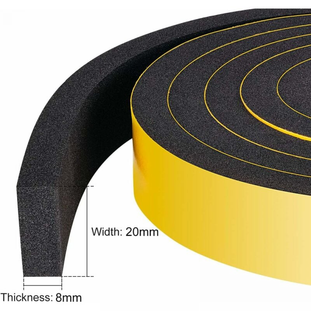 Burlete adhesivo de gomaespuma para puertas y ventanas, 20 mm x 8 mm x 1 m, aislante y antideslizante, negro - 2
