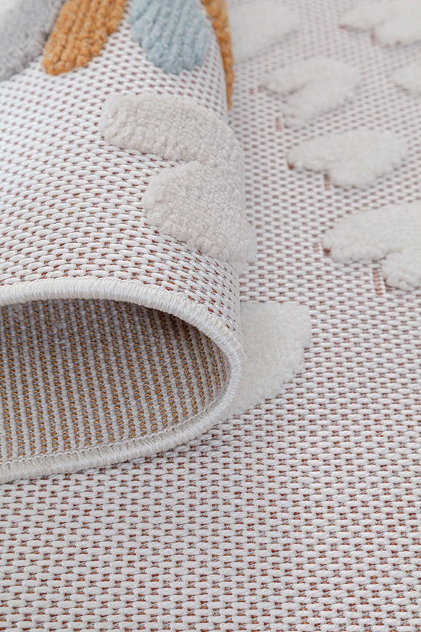 RUGURA - Tappeto per bambini per cameretta ragazzi con nuvole, stelle, arcobaleni e animali 230x160 cm turchese ocra blu - 3