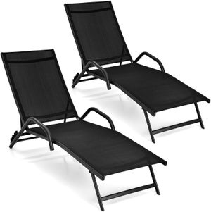 Lot de 2 Chaise Longue,Transat Confortable de Jardin avec Dossier Reglable, Bain de Soleil Pliable,Capacite de Charge Max 160kg
