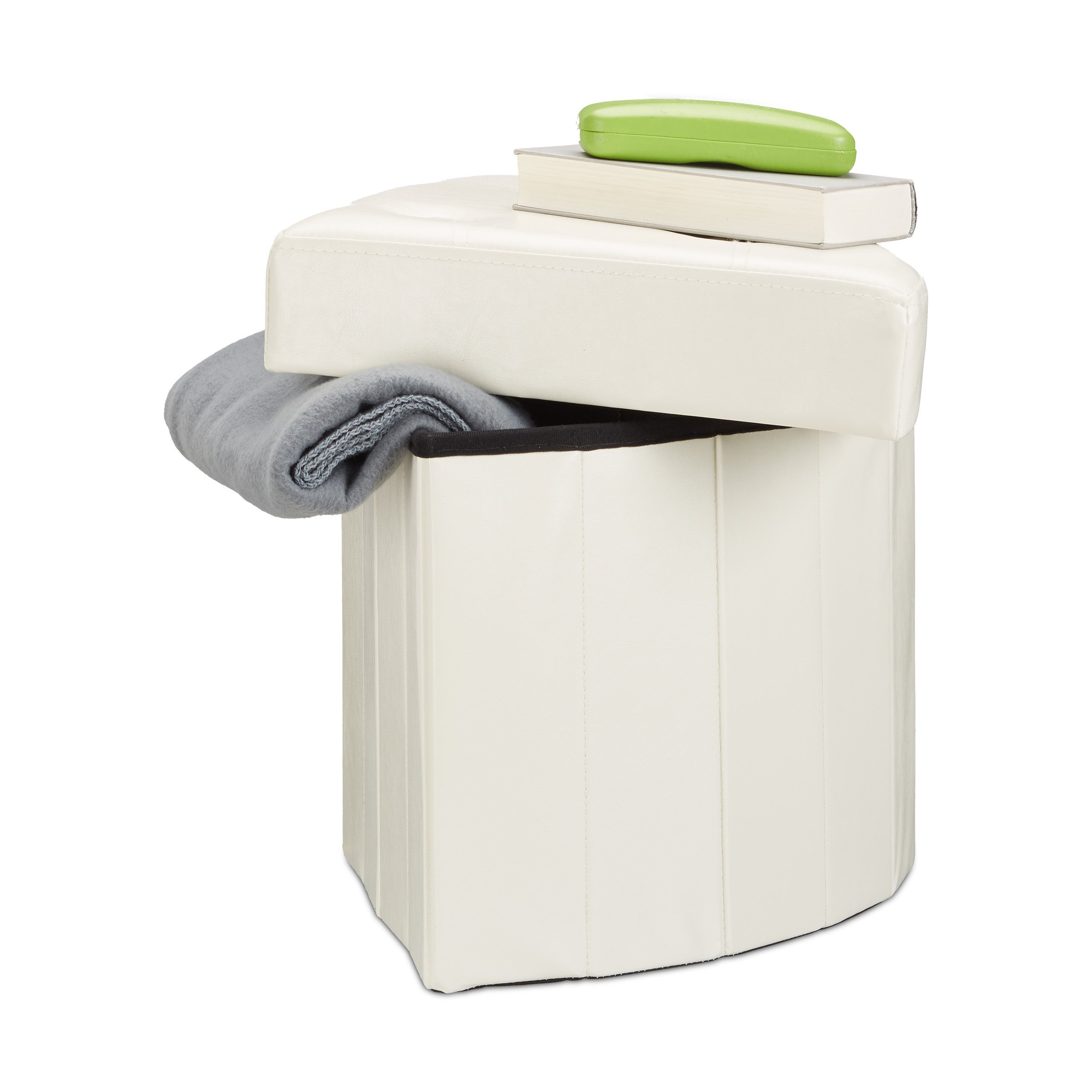 Relaxdays Tabouret Rangement Pliable Taupe - Pouf Avec Tiroirs Et Coffre