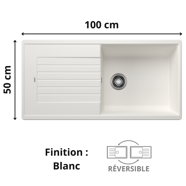 Évier de cuisine Zia XL 6S Silgranit Blanco - Finition Blanc