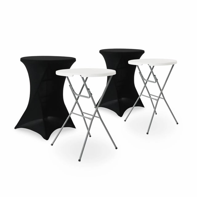Lot de 2 tables hautes de réception – GALA – Mange debout. pliables. Ø80cm x 110cm + 2 housses en polyester. noires