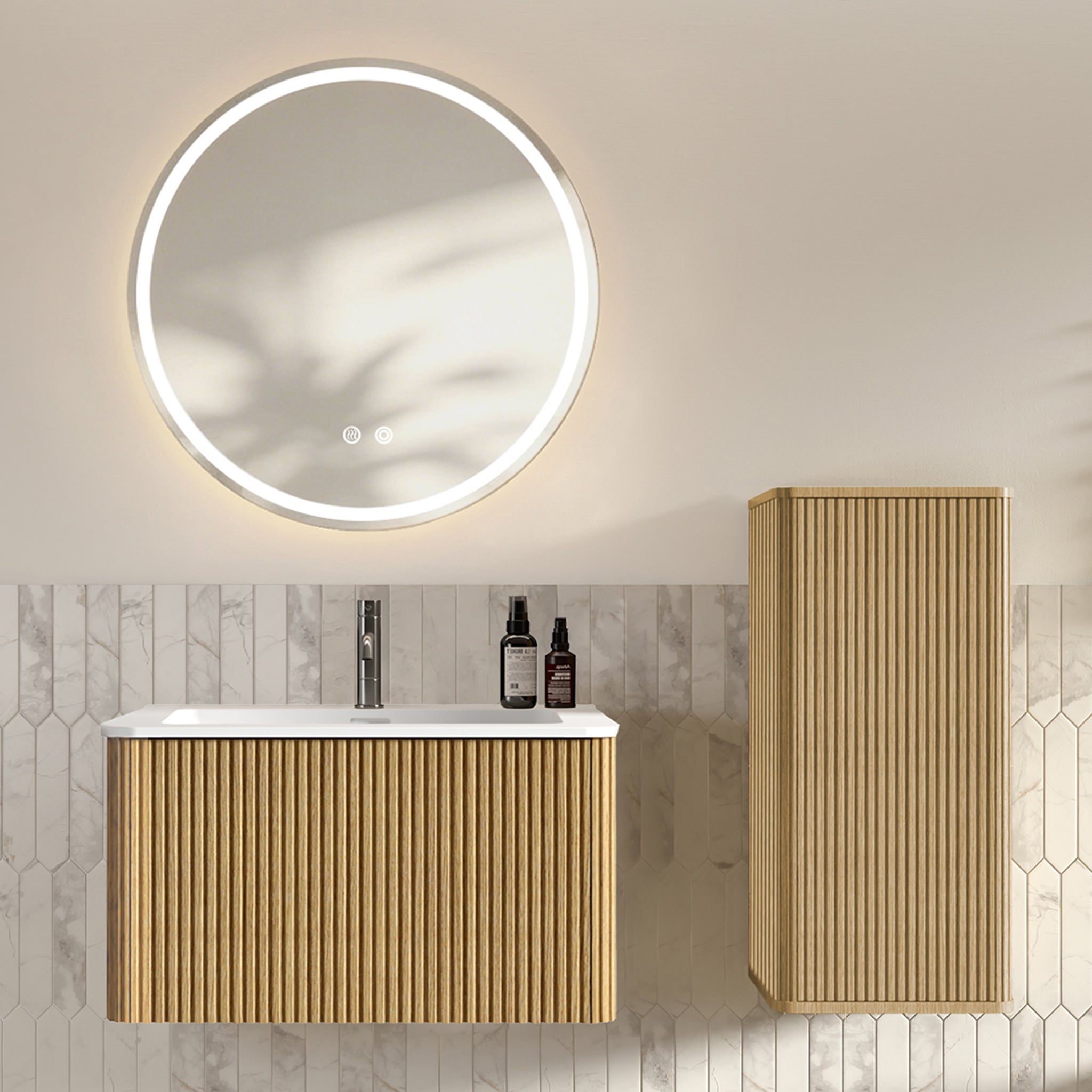 Ensemble meuble salle de bain 80 cm couleur chene, meuble vasque ...