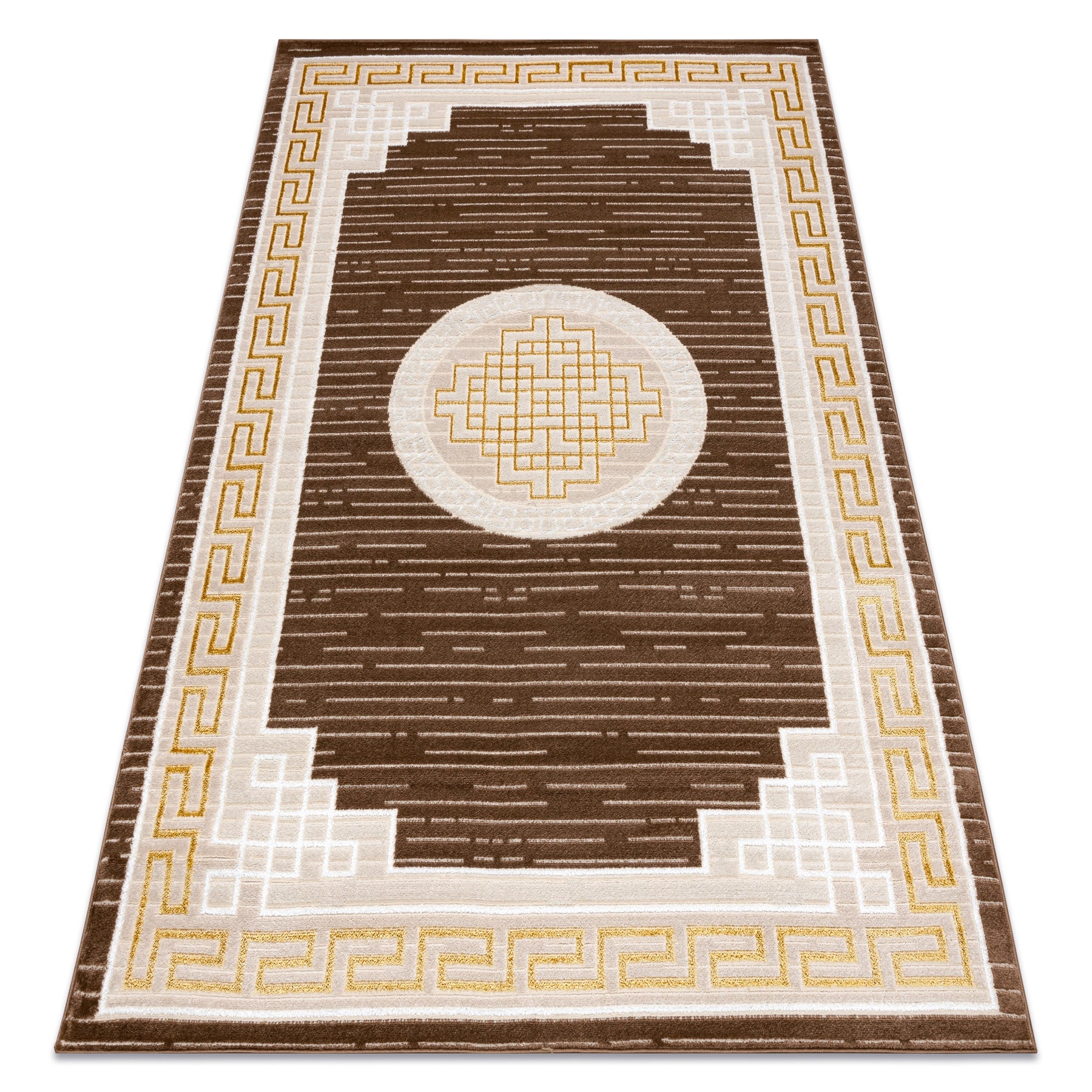 Dywan MEFE nowoczesny 9096 Ramka, grecki klucz - Strukturalny, dwa poziomy runa beż / brązowy 140x190 cm