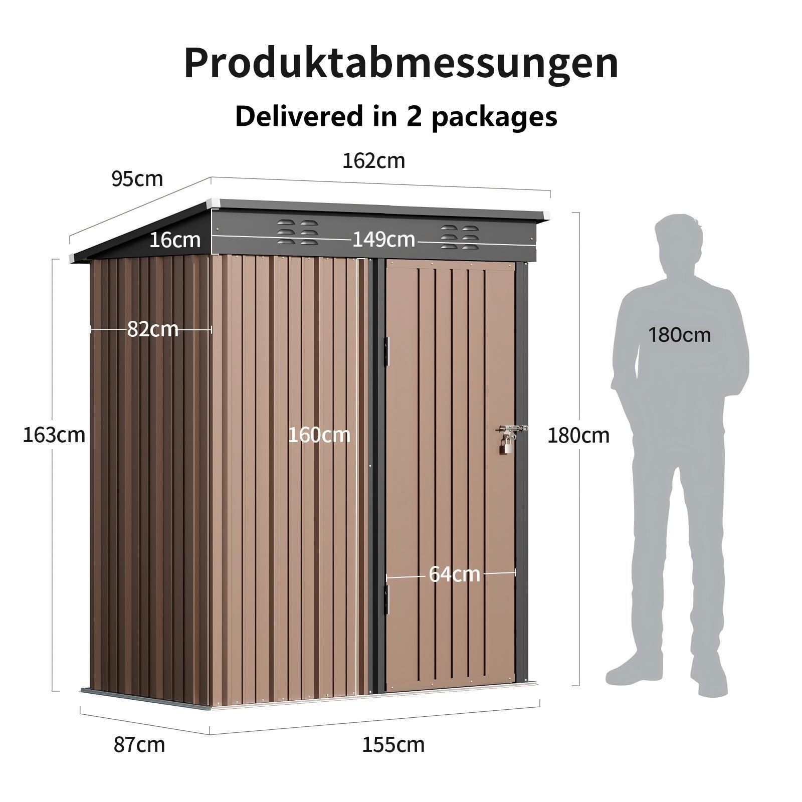 Bealife Casetta da Giardino in Metallo 162 x 95 x 182 cm Capanni Marrone per il Terreno - 3