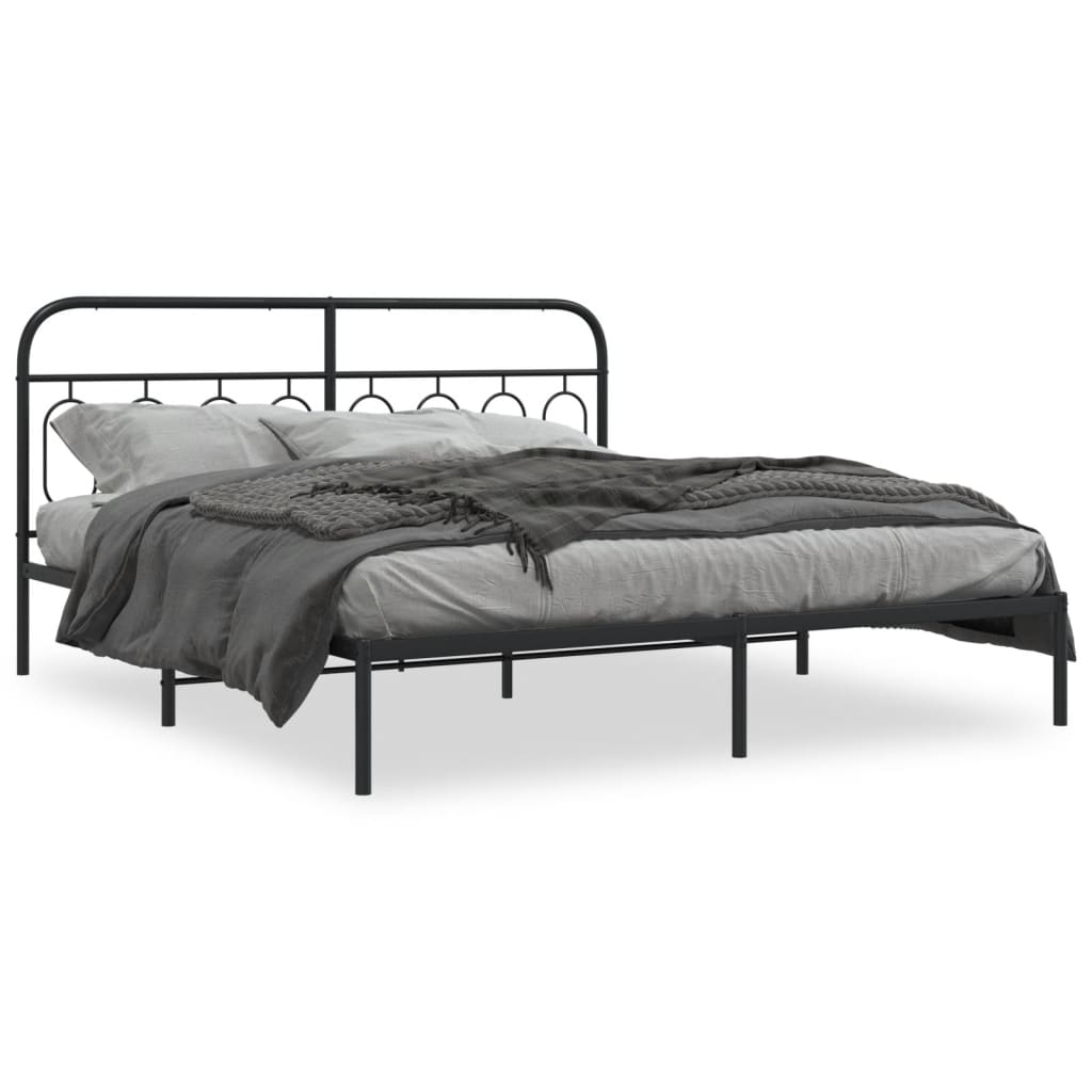 Łóżko Metalowe Czarne Rama Łóżka Ze Stelażem Do Sypialni Pokoju 183x213 cm