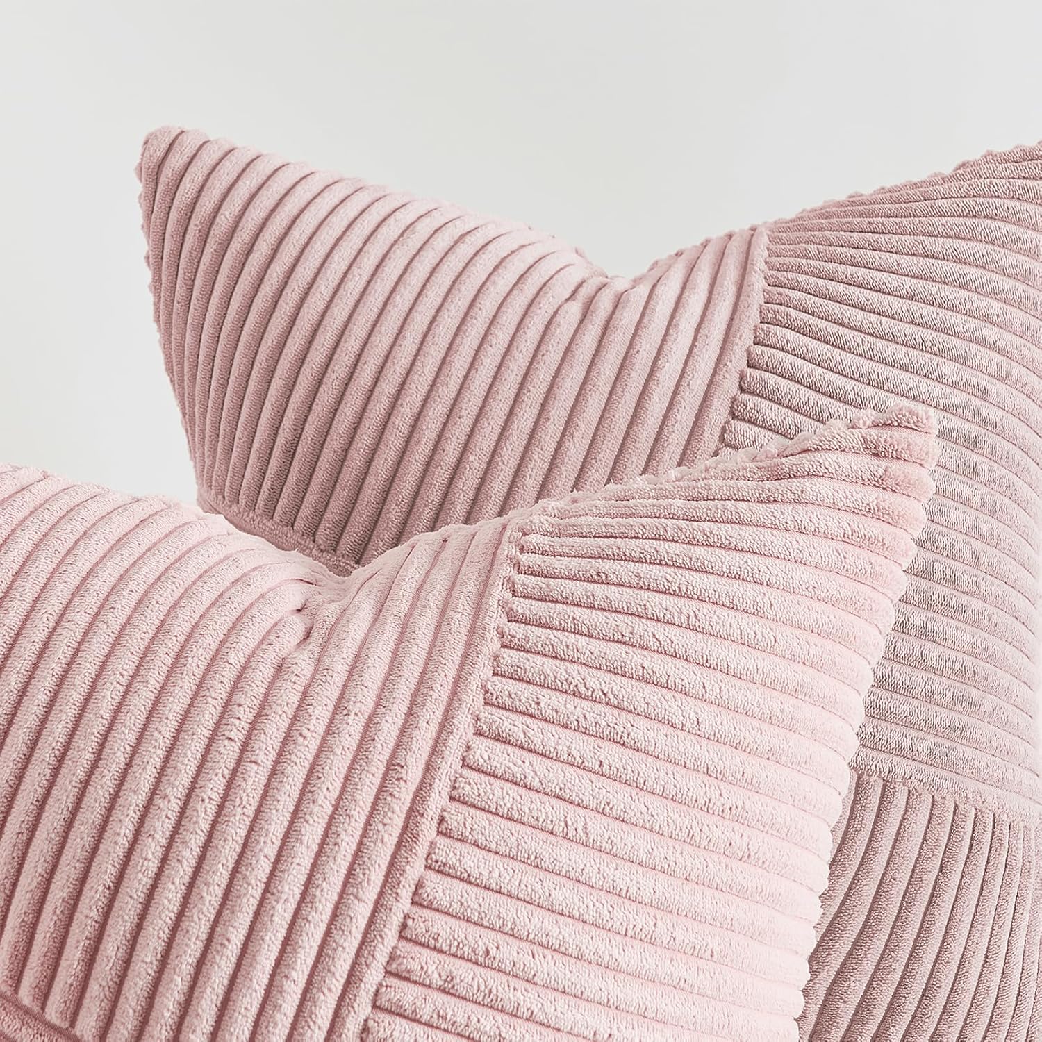 Housse de Coussin Rose 45x45 en Velours Côtelé Super Doux Canape Motif à Rayures Patchwork Decoration Maison Salon Chambre pour Canapé Lot de 2 - 4