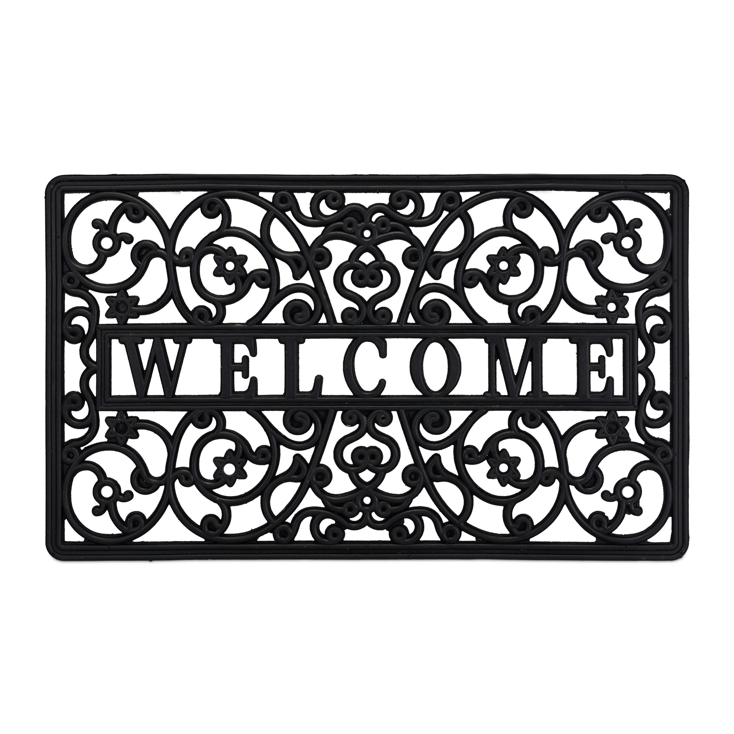 Relaxdays Paillasson Motif Feuilles, LxP : 75 x 45 cm, antidérapant, résistant, Tapis extérieur