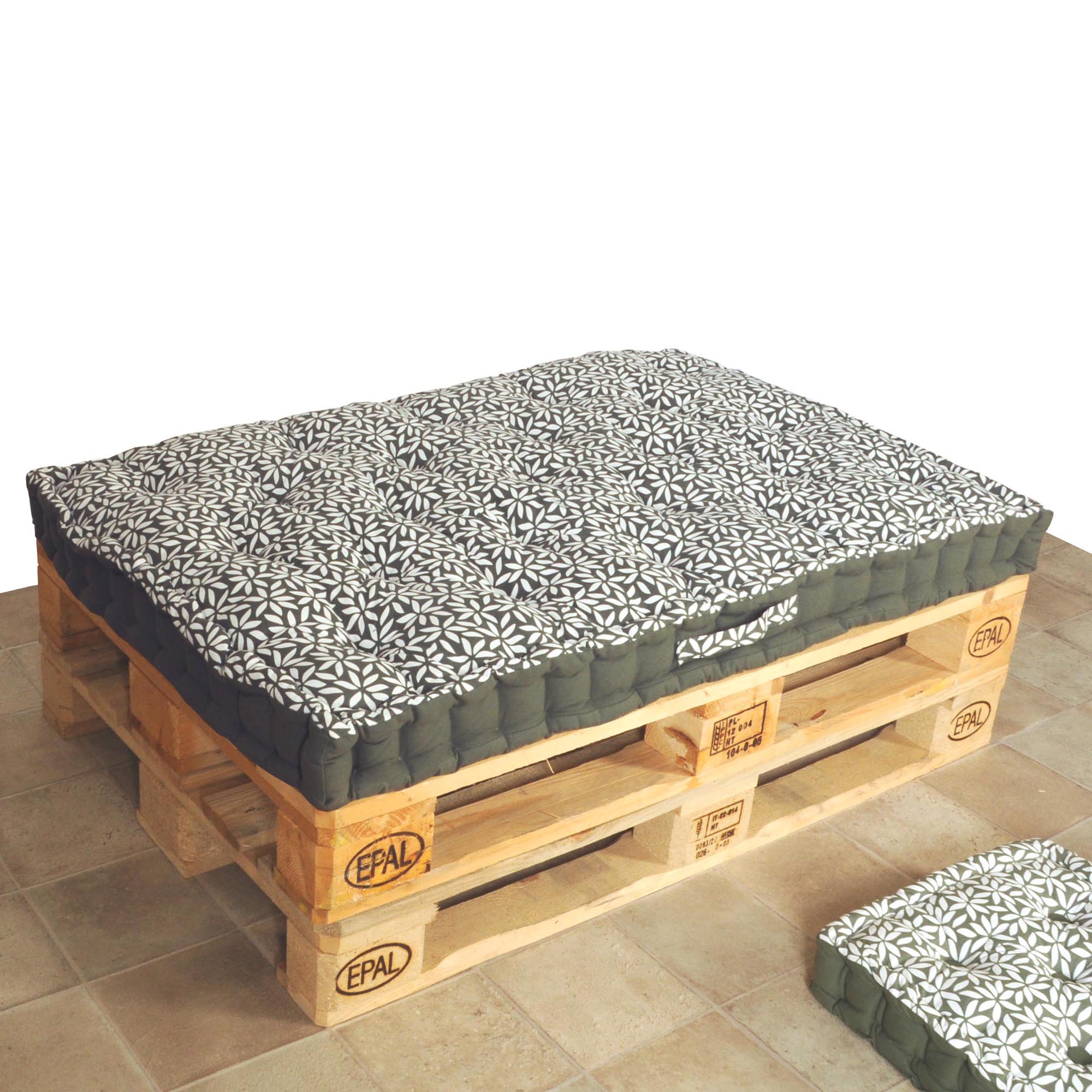 Matelas palette capitonné 80x120cm, Kaki imprimé floral - 6