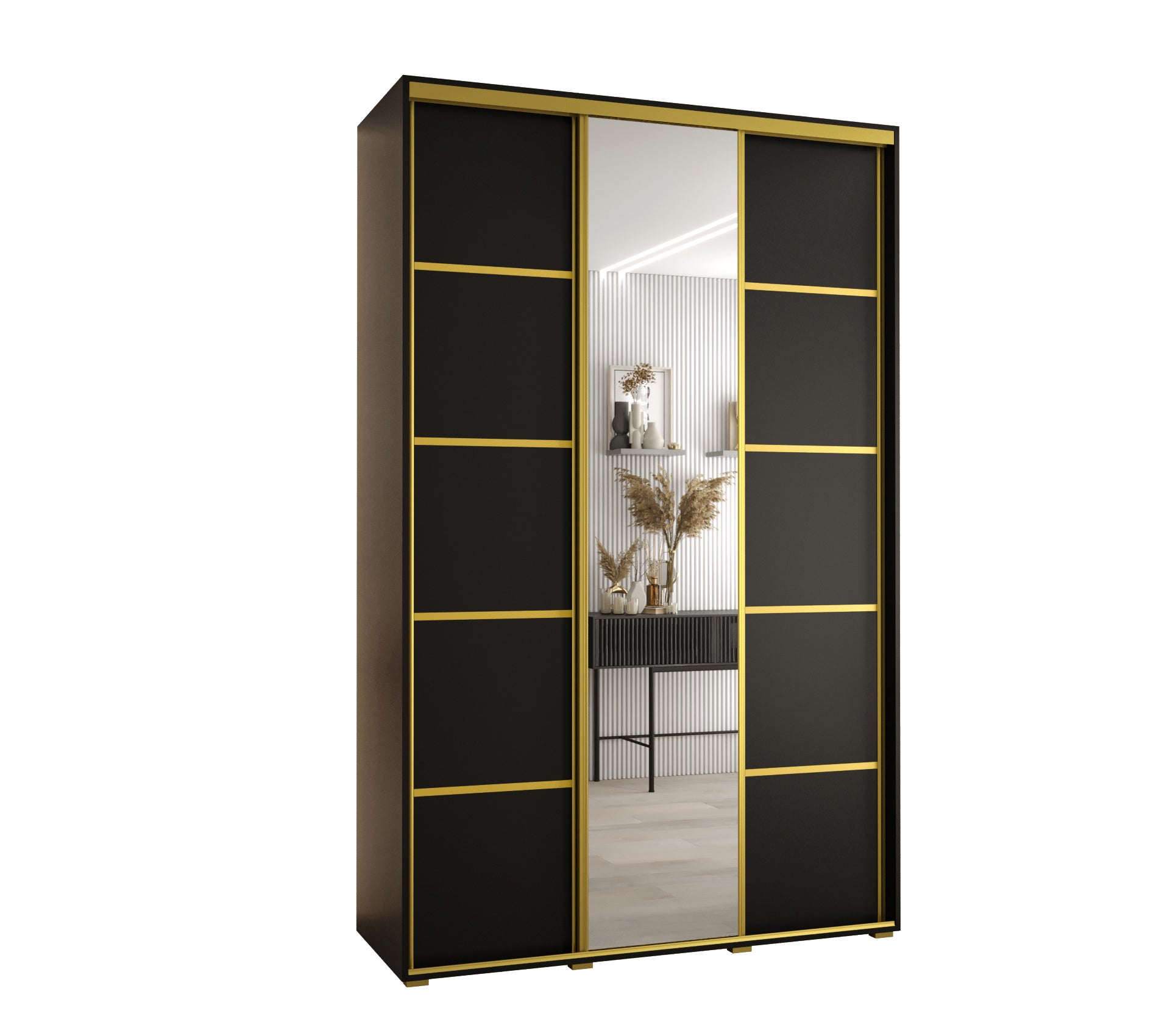 Szafa przesuwna z lustrem wysoka Davos 5 160 x 45 x 235,2 cm czarny + czarny + u. złoty - Abiks Meble