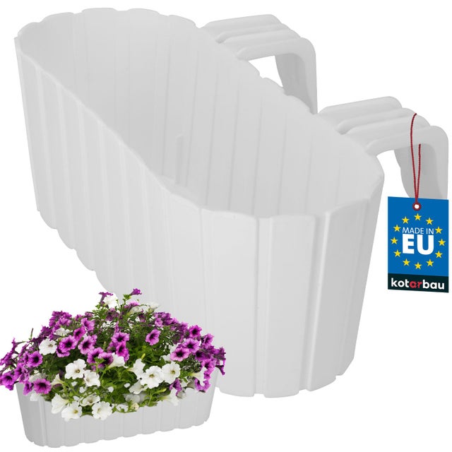 Jardinière pour Balcon 40x15x15 cm Blanc à Suspendre à la Balustrade Imitation Lattes de Bois - KOTARBAU