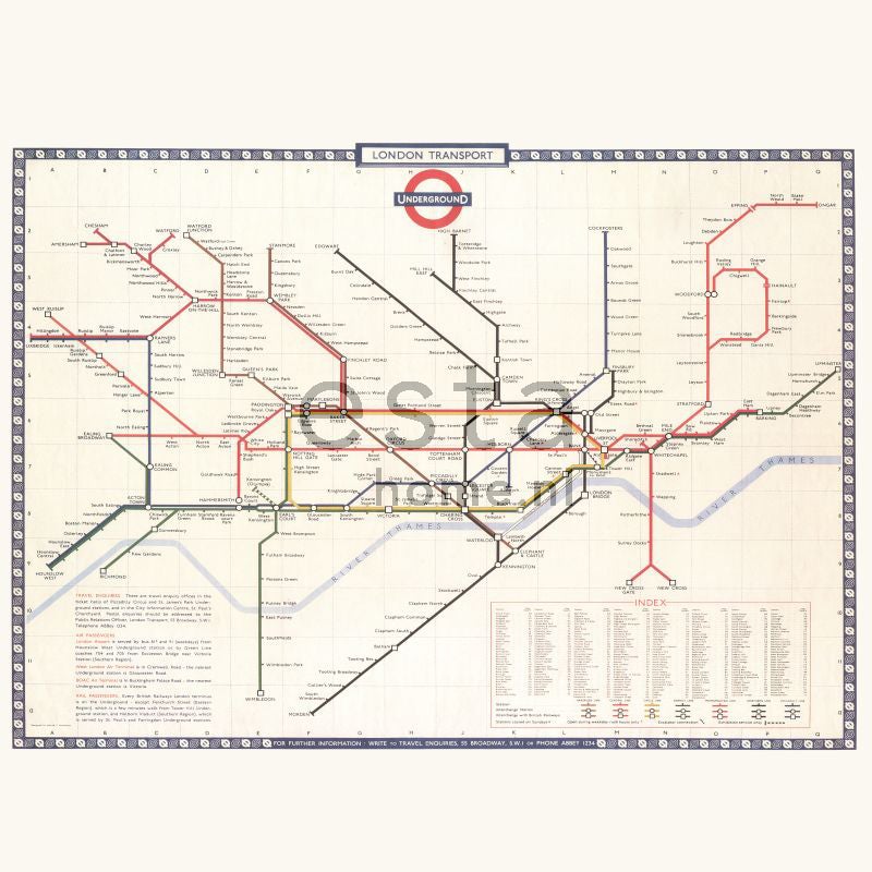 Fotomural mapa del metro de londres beige, rojo y azul - 2,79 x 2,79 m - estahome