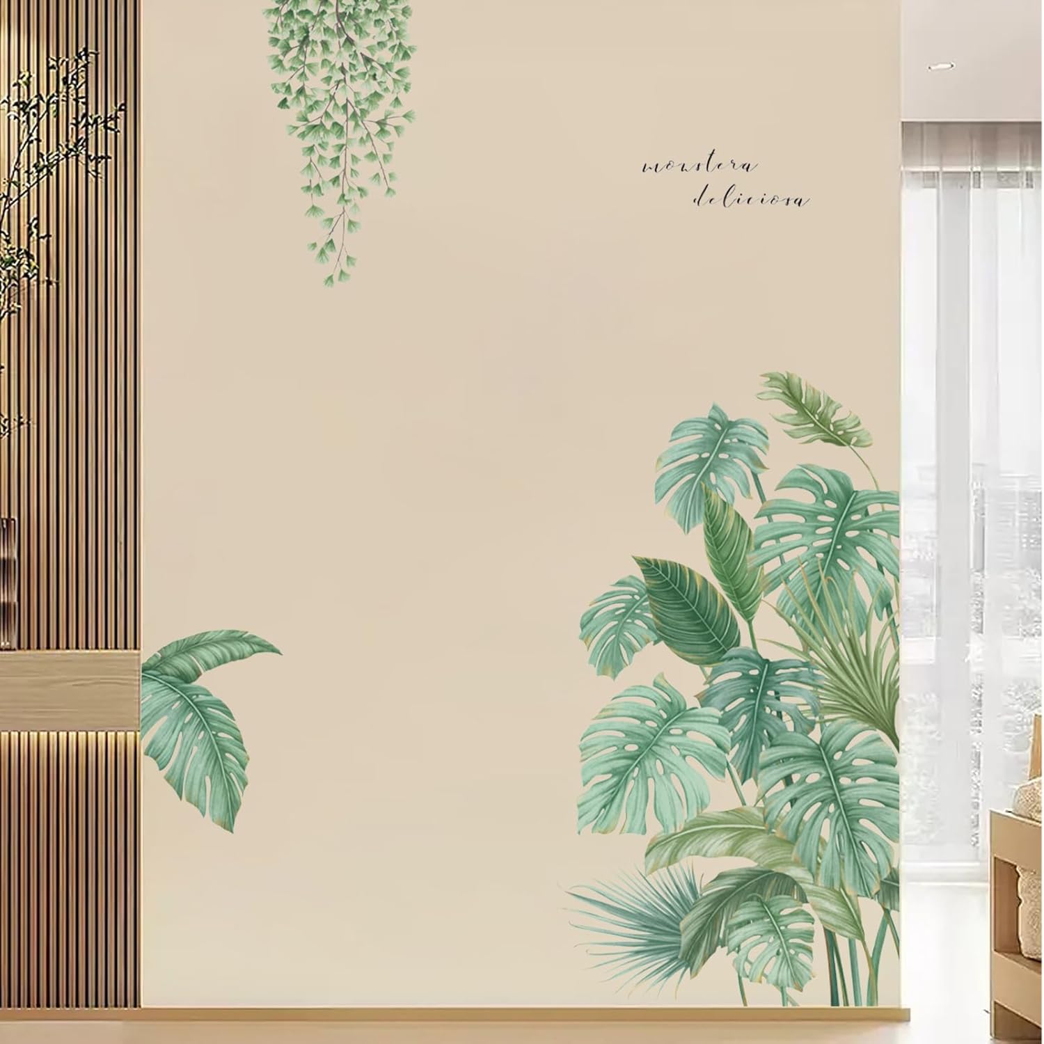 Adesivi murali a 2 foglie, adesivi murali con piante verdi tropicali, adesivi decorativi per corridoi, soggiorni - 5