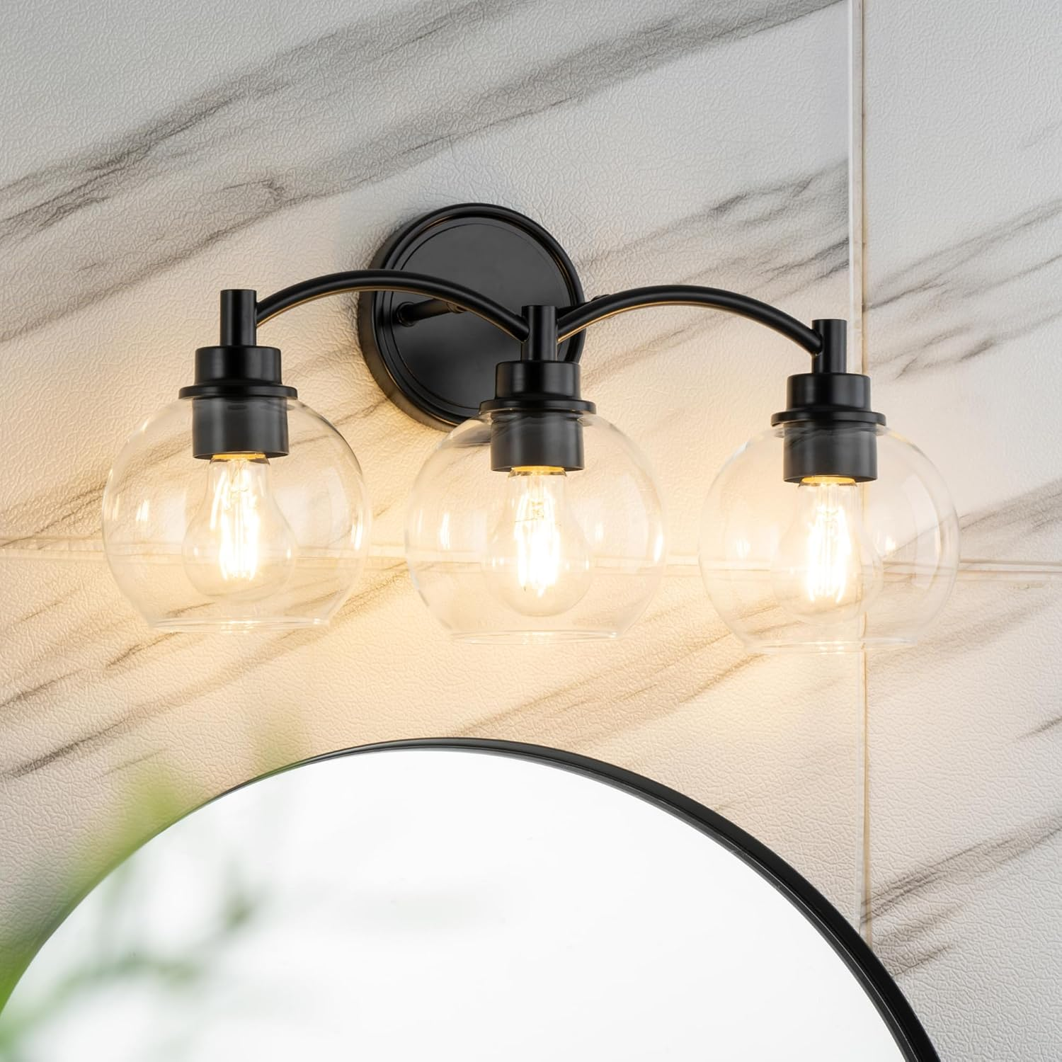 Applique Bagno 3 Luci Tribesigns – Dorata Con Sfere In Vetro Craquelé, Attacco E27, Larghezza 43 Cm, Lampadine Incluse, Per Specchio E Lavabo