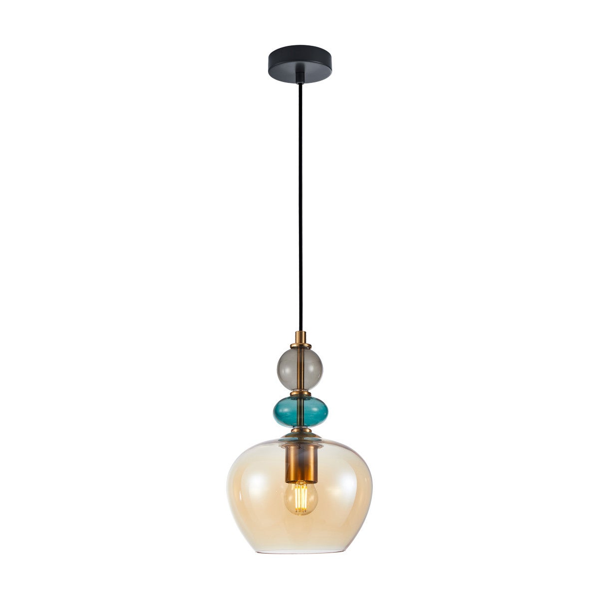 Lampa wisząca Busco bursztynowo-czarna-złota-zielona 1xE27x40W nowoczesna wym: 108,5 x 19 x 19 cm szkło Italux