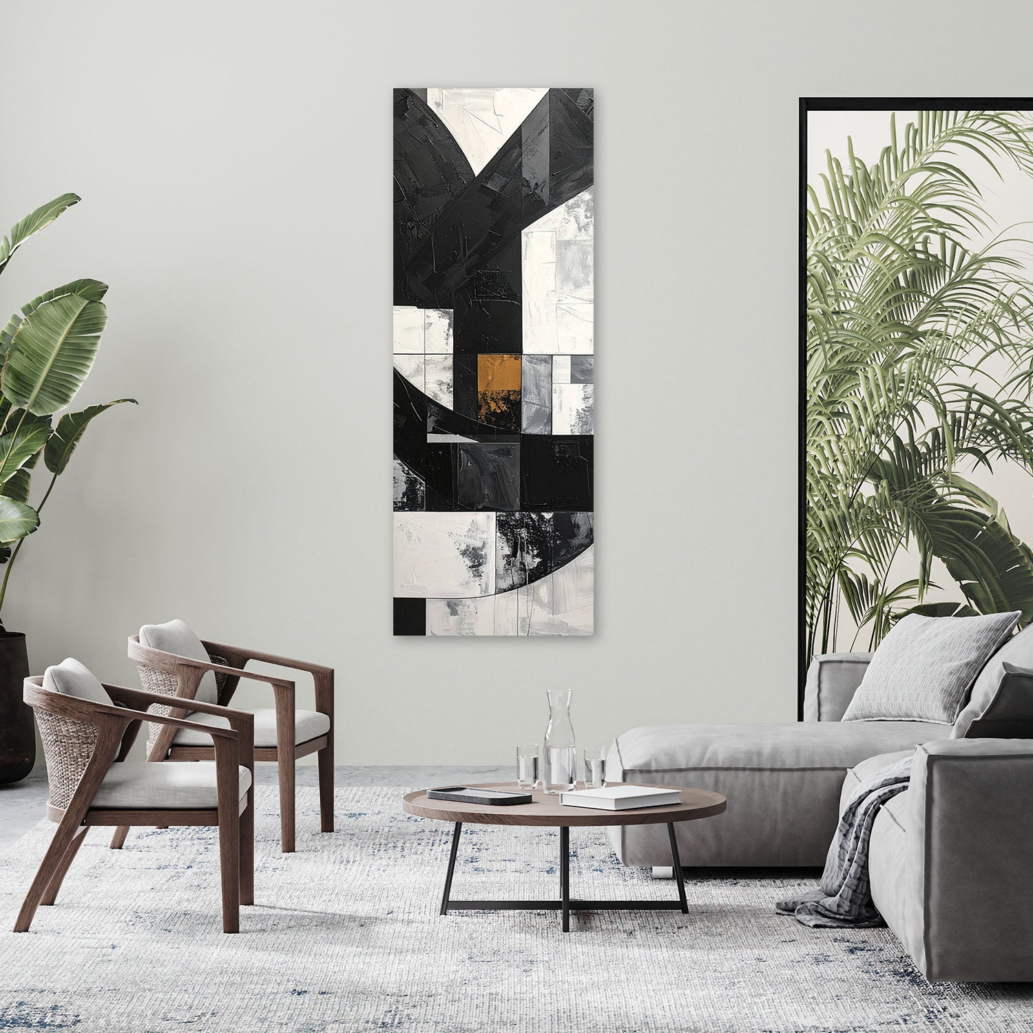 Obraz do salonu biura loftu, Geometryczne formy abstrakcja czarno biały 50x150 - 2