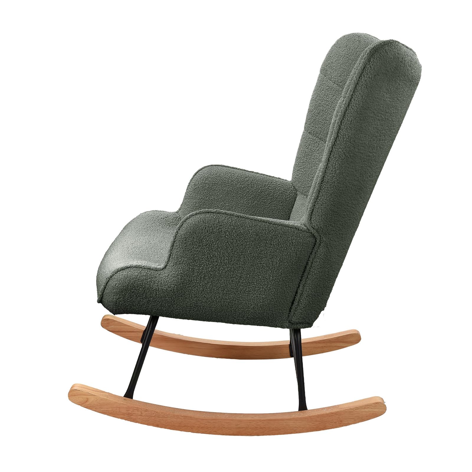 Fauteuil à bascule, d'allaitement, de salon, à bascule, avec structure en métal et base en bois, charge maximale:150 kg, tissu en peluche, Gris foncé - 5