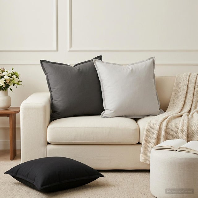 Lot de 2 housses de coussin, noir, polyester, 60x60 cm