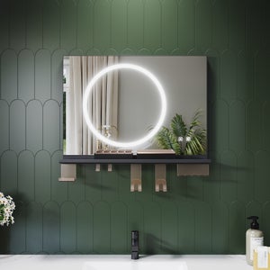 SIRHONA Specchio ellittico nero per bagno 40x70x14cm, specchio tattile antiappannamento con mobile contenitore | Leroy Merlin